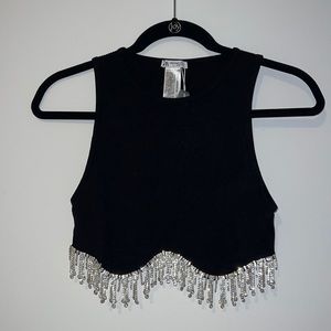 Black Zara seamless rhinestone crop top